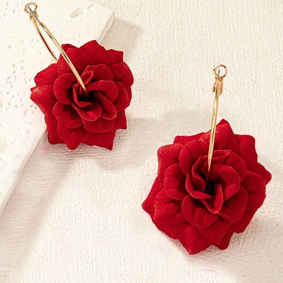 Boho Gold Tone Flower Applique Earrings - Picture 7 of 7